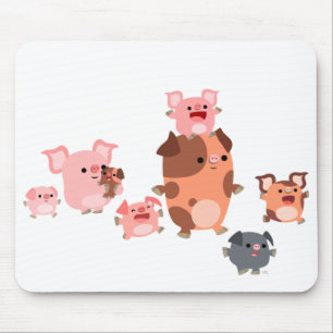 Tapis De Souris Famille de cochon en caricature mignonne