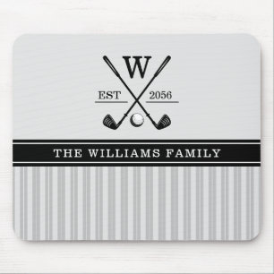 Tapis De Souris Famille de golf Monogramme gris noir blanc