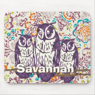 Tapis De Souris Famille de hibou géométrique stylisée violet