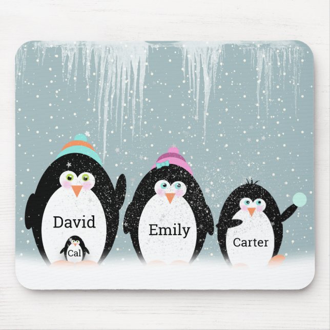 Tapis De Souris Famille De Pingouins En Neige (Devant)