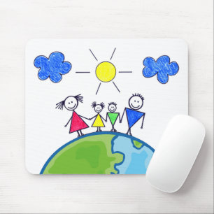 Tapis De Souris Famille Doodle Stick sur le monde