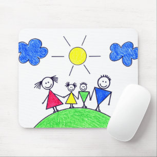 Tapis De Souris Famille Doodle Stick Sur Terre Verte