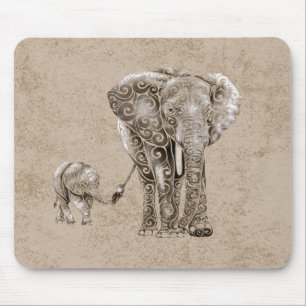 Tapis De Souris Famille Eléphante tourbillonnant