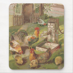 Tapis De Souris Famille vintage de poulet