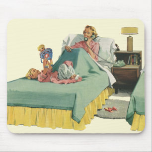Tapis De Souris Famille vintage servant le petit-déjeuner à maman 