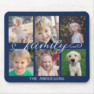 Tapis De Souris Family Calligraphy Navy Blue 6 Photo Collage