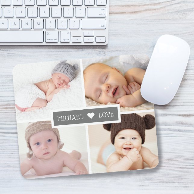 Tapis De Souris Family Love Photo Collage Gris (Family Love Photo Collage Gray Mouse Pad)