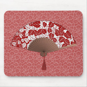 Tapis De Souris Fan japonaise dans la copie de feuille, rouge