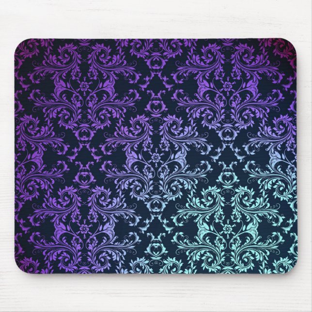 Tapis De Souris FAncy Damask Turquoise bleu pourpre noir (Devant)
