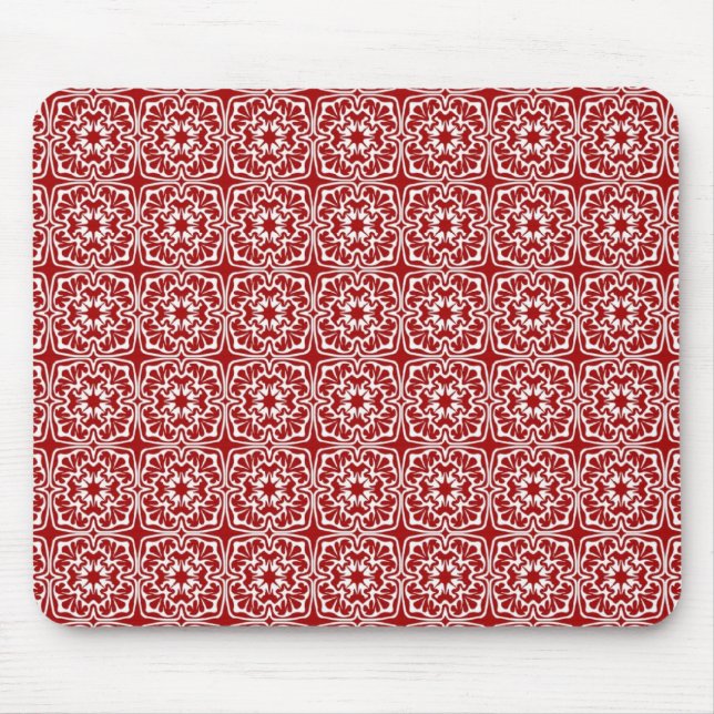 Tapis De Souris Fancy Red Holiday Damask Modèle (Devant)