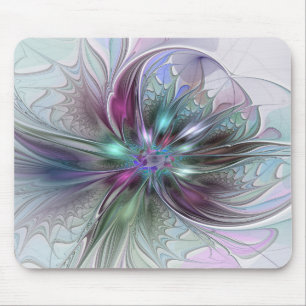 Tapis De Souris Fantaisie Abstraite Moderne Fleur Fractale Colorée