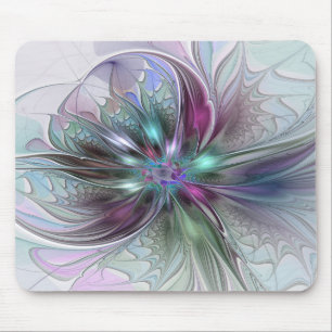 Tapis De Souris Fantaisie Abstraite Moderne Fleur Fractale Colorée