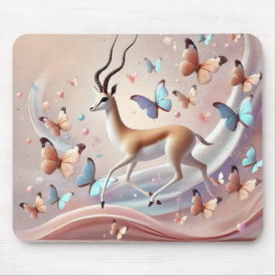 Tapis De Souris Fantaisie artistique de gazelle et de papillons