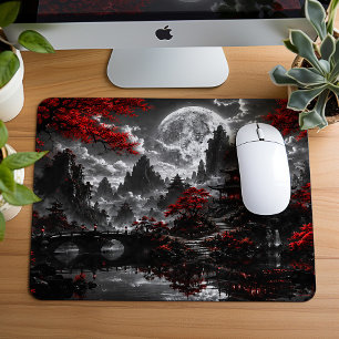 Tapis De Souris Fantaisie de jardin japonais au clair de lune