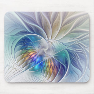 Tapis De Souris Fantaisie florale, fleur fractale abstraite coloré