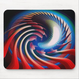 Tapis De Souris Fantaisie fractale rouge blanc et bleu
