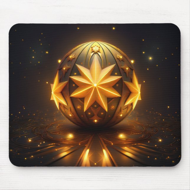Tapis De Souris Fantaisie fractale Sphère Bronze Étoiles Dorées  (Devant)