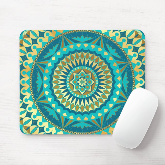 Tapis De Souris Fantaisie Mandala Bleu Or (Avec souris)
