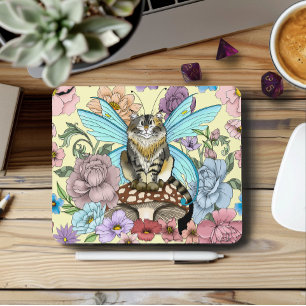 Tapis De Souris Fantaisie Pastel Chat Féerique Tigré Floral