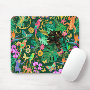 Tapis De Souris Fantasie surréaliste dorée de la jungle Exotique