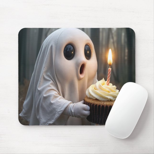 Tapis De Souris Fantôme avec un Cupcake d'anniversaire (Avec souris)