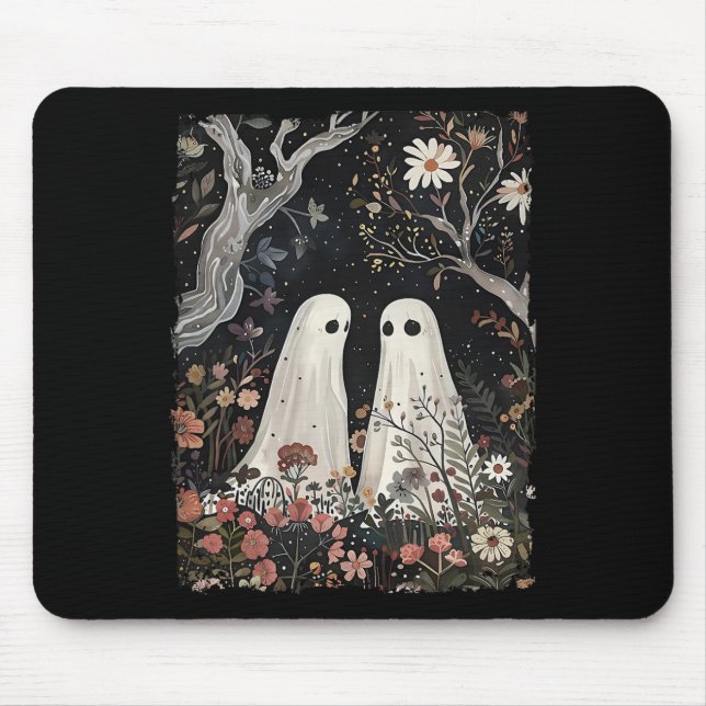 Tapis De Souris Fantôme Dans La Forêt Fleur Halloween Saison Éffra (Devant)