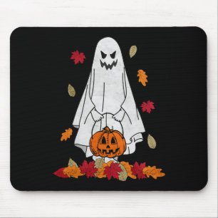 Tapis De Souris Fantôme D'Automne Avec Citrouille Halloween Leaves