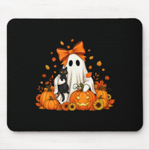 Tapis De Souris Fantôme de Halloween vintage tenant un chat noir g