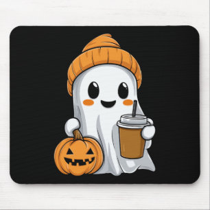 Tapis De Souris Fantôme D'Halloween Avec Drôle Citrouille De Café