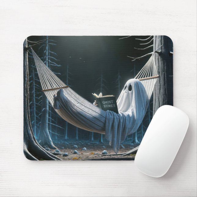 Tapis De Souris Fantôme d'Halloween dans un hamac (Avec souris)