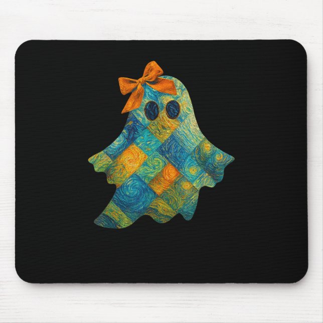 Tapis De Souris Fantôme doré Avec Bow Orange Design Halloween (Devant)