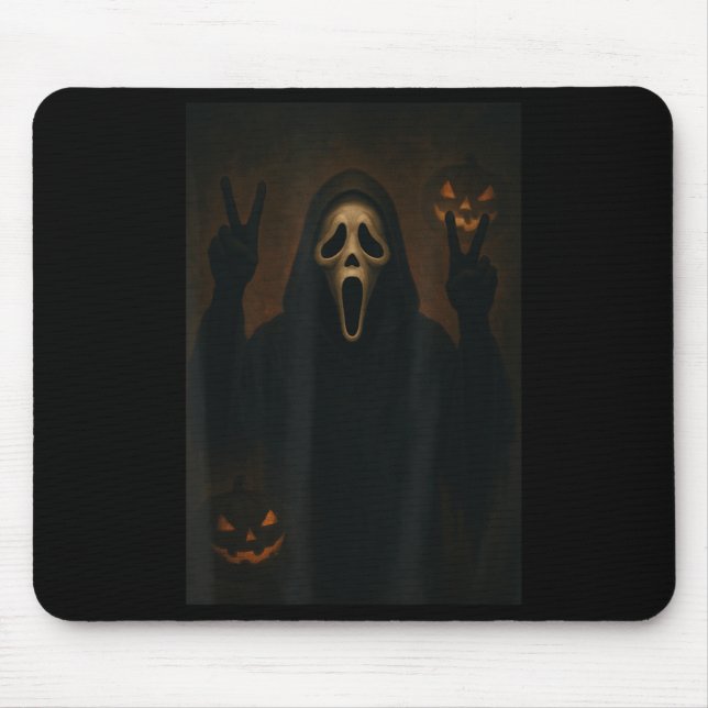 Tapis De Souris Fantôme Visage Effrayant Avec Mains Coeurs Hallowe (Devant)