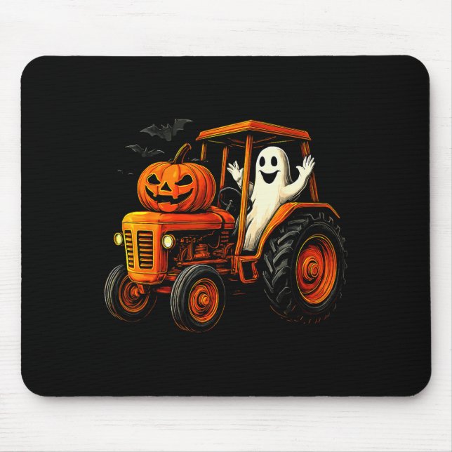 Tapis De Souris Farmer Ghost Tractor Pumpkin Soky Season Halloween (Devant)
