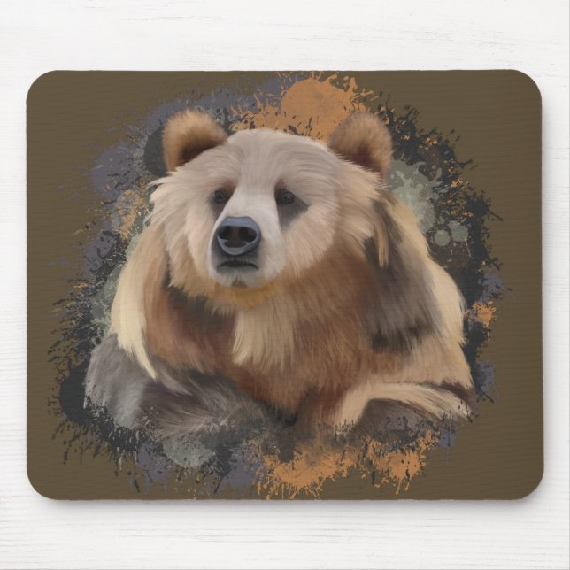 Tapis De Souris Faune Grizzly Ours Earth Tones Splatz (Devant)