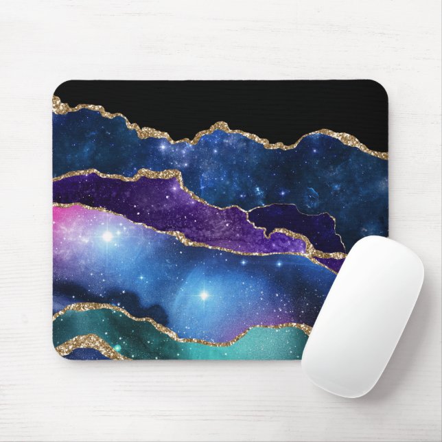 Tapis De Souris Fausse pierre d'agate marbrée Galaxie scintillante (Avec souris)