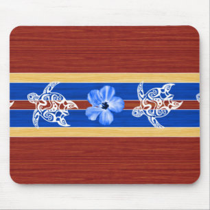 Tapis De Souris Fausse planche de surf en bois tribale de Honu