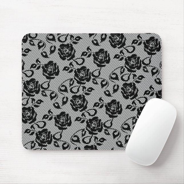 Tapis De Souris Faux Black Lace Rose Fishnet Souris (Avec souris)