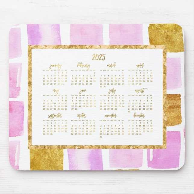 Tapis De Souris Faux Gold Annuel 2025 Calendrier Pads Pink (Devant)