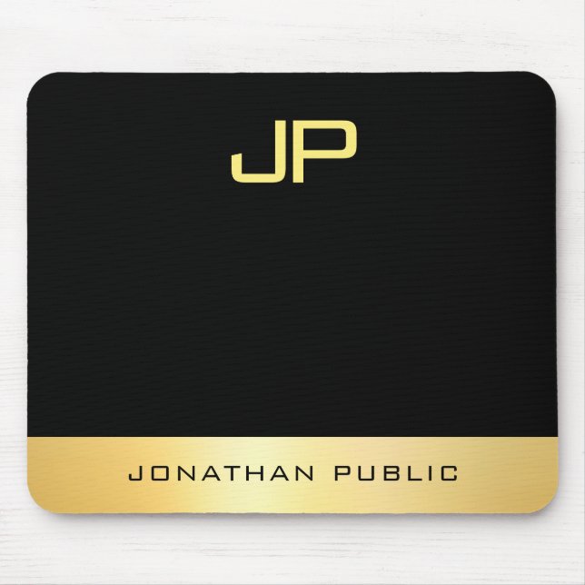 Tapis De Souris Faux Gold Black Elegant Modèle monogramme (Devant)