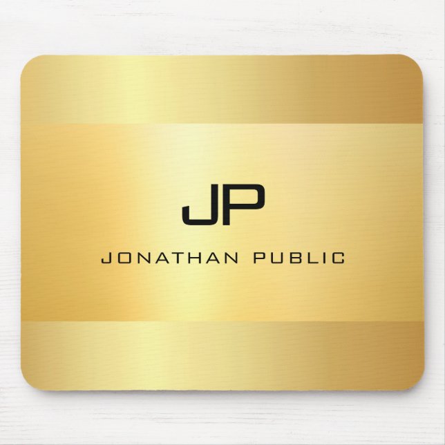 Tapis De Souris Faux Gold Black Moderne Élégant Modèle Monogramme (Devant)