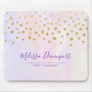 Tapis De Souris Faux Gold Confetti sur Purple Aquarelle