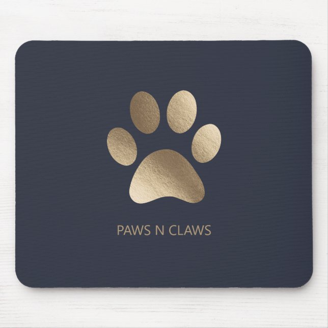 Tapis De Souris Faux Gold Empreinte de patte Sur Rich Navy (Devant)