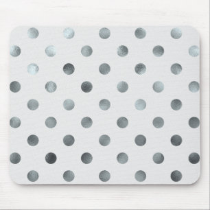 Tapis De Souris Faux métalliques argentés Foil Gris Polka Dot Gris