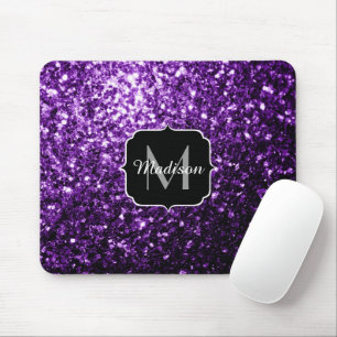 Tapis De Souris Faux pailletés brillants violet foncé Monogramme