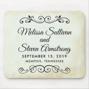Tapis De Souris Faux Parchemin Vintage Mariage simple et élégant