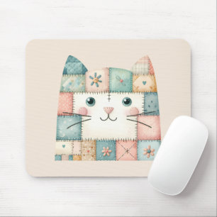 Tapis De Souris Faux Patchwork Pastel Cottage Kitty Visage