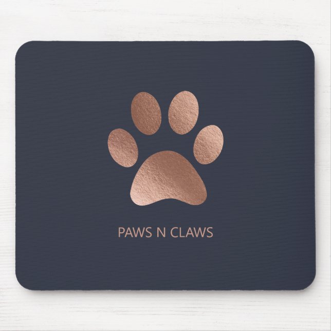 Tapis De Souris Faux Rose Gold Empreinte de patte On Navy (Devant)