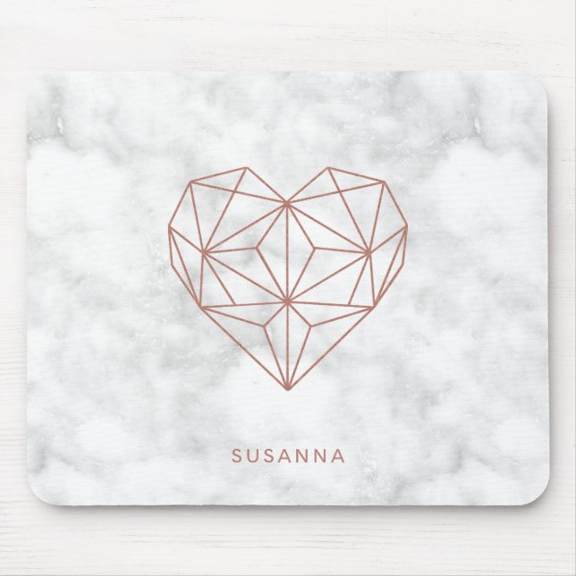 Tapis De Souris Faux Rose Gold Géométrique  Style Marbre Coeur (Devant)