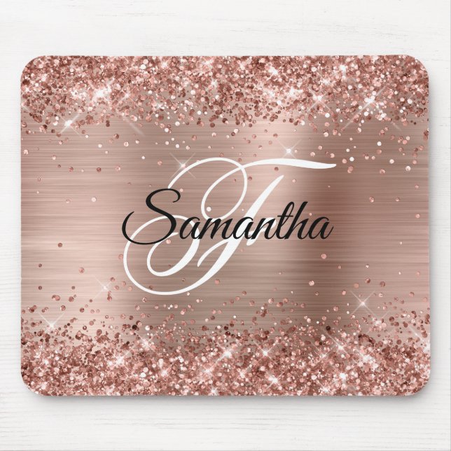 Tapis De Souris Faux Shiny Rose Gold Parties scintillant Foil Mono (Devant)
