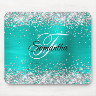 Tapis De Souris Faux Shiny Silver Parties scintillant Turquoise Fo